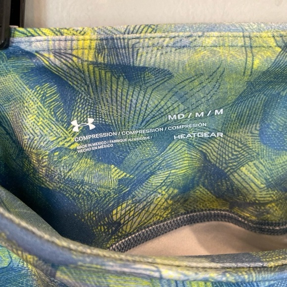 Under Armour Heatgear Women M Blue Green Geometric Mesh Compression Crop Legging - Picture 6 of 6